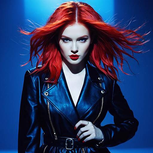 Fashion Model with Fiery Red Hair and Leather Jacket