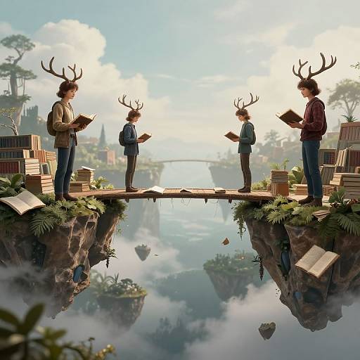 Antlered Librarians Bridging Floating Islands