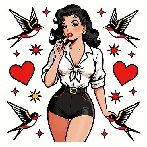 Classic Pin-Up Girl Tattoo Illustration