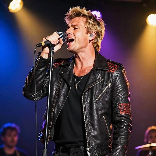 Blonde Male Singer on Vibrant Stage