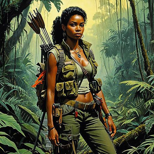 East African Female Hunter in Amazon Rainforest