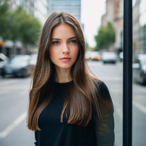 Young woman with long hair in urban street