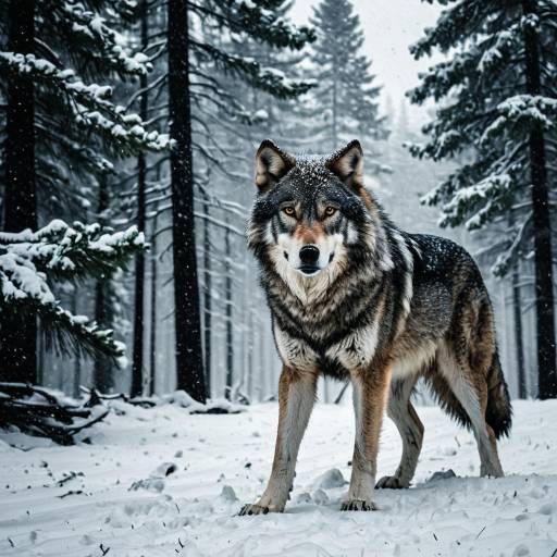Wolf Standing in Snowy Forest