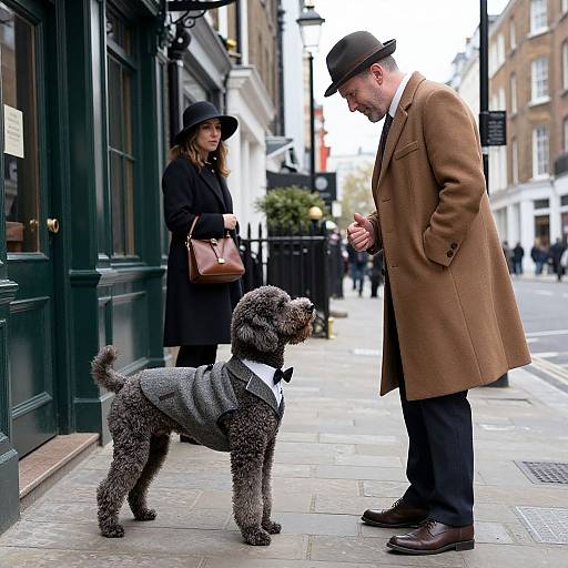 Stylish Dog and Man Conversing in London