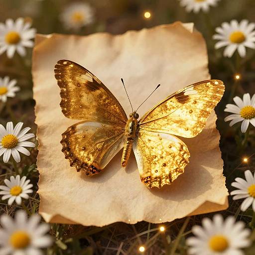 Majestic Golden Butterfly on Parchment