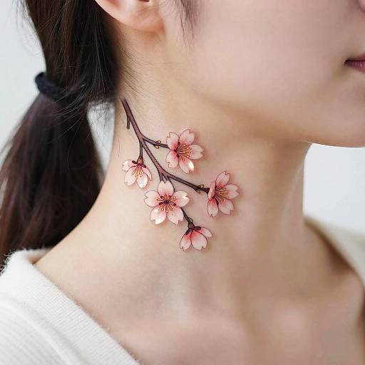 Anime Cherry Blossom Neck Tattoo