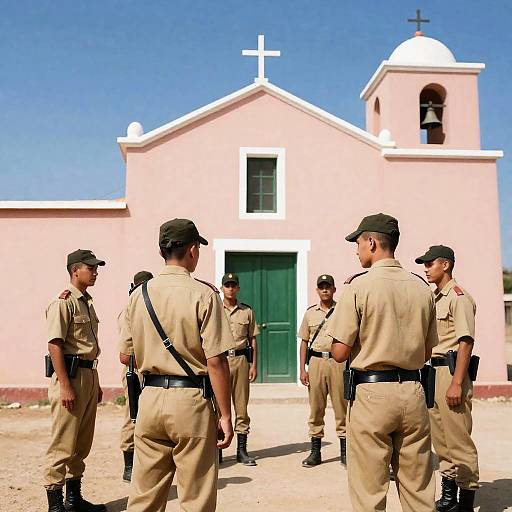 Soldiers at Pink Adobe Church