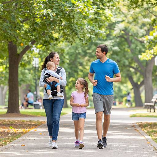 Family Stroll in Vibrant Summer Park