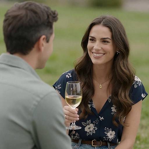 Smiling Woman Toasting with Wine Outdoors