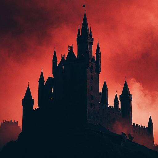 Silhouette of Ancient Castle at Red Sky