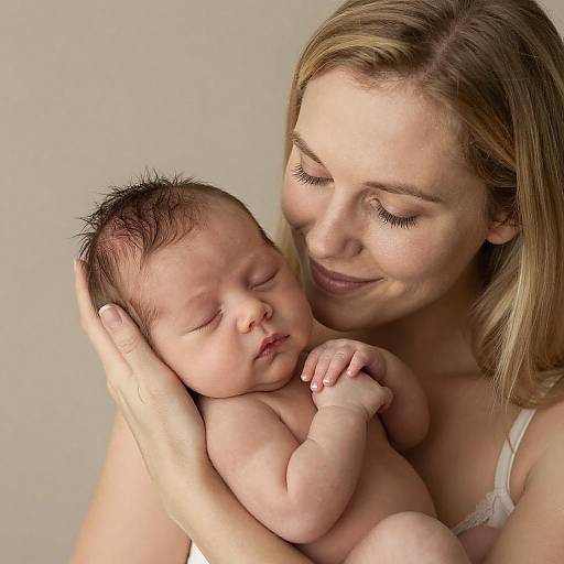 Tender Moment: Mother Cradling Newborn