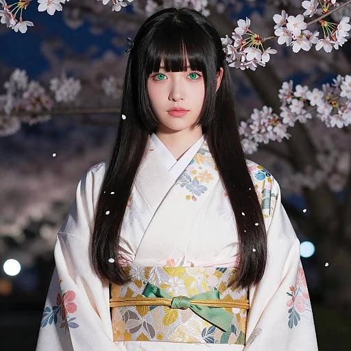 Realistic Japanese Girl in Night Sky