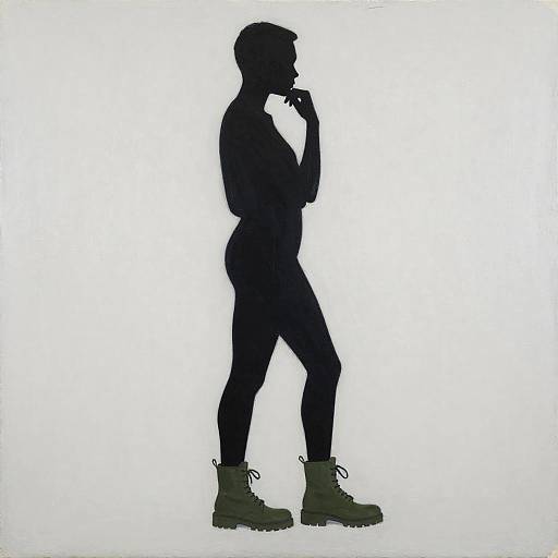 Minimalist Silhouette Figure with Green Combat Boots