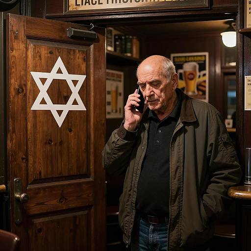 Bald Elderly Man in Dim Bar Setting