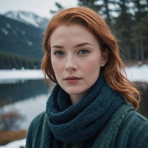 Redhead Woman in Winter Scarf by Lake