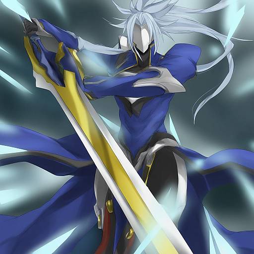 Illustration of Hakumen, blazblue in the style of Cafekun