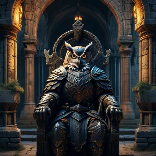 Gothic Owl Knight in Enchanted Courtyard