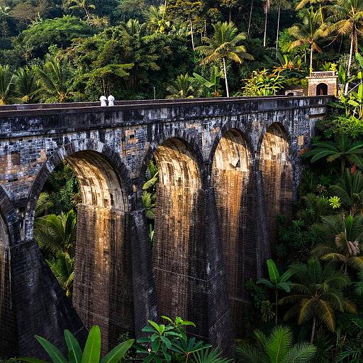 Sunlit Stone Dam in Tropical Forest