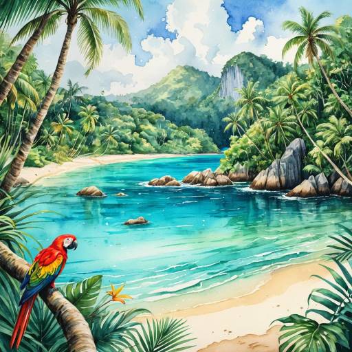 Tropical Paradise Watercolor Landscape