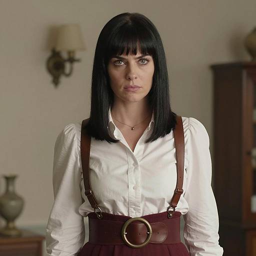 Woman in Vintage Style with Leather Suspenders