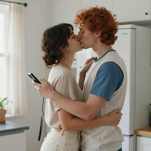 Intimate Kitchen Kiss Moment Captured