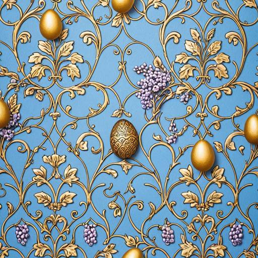 Ornate Powder Blue Wallpaper with Gold Easter Eggs