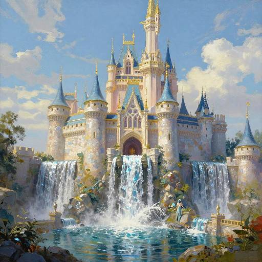 Fantasy Castle with Waterfall Pools