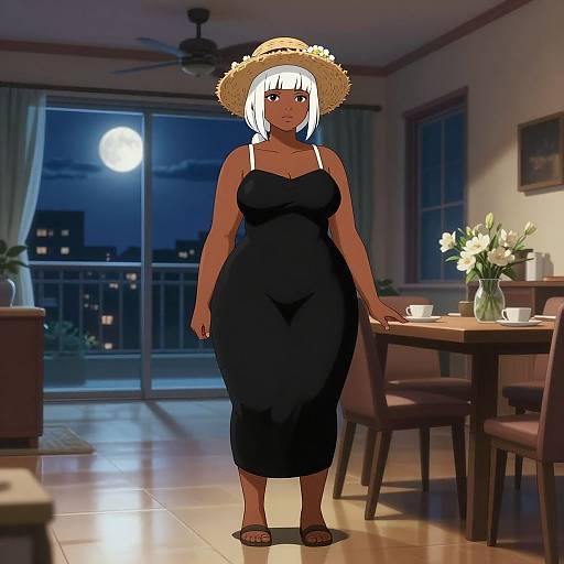 Realistic Anime Girl in Nighttime Apartment