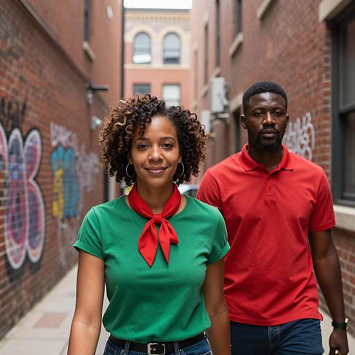 Joyful Stroll in a Brick Alleyway