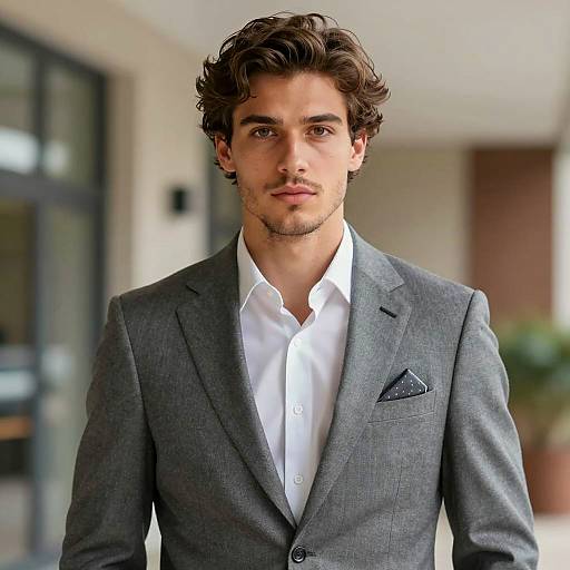 Handsome Young Man in Grey Suit