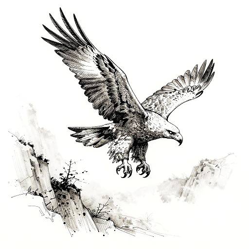 Ink Cross-Hatching Soaring Eagle