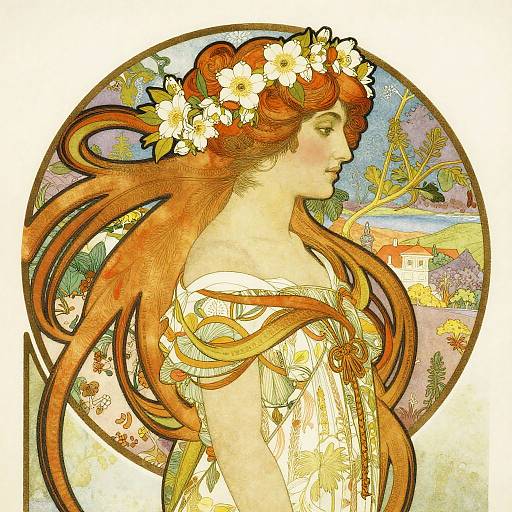 Art Nouveau Jasmine Muse Landscape Profile