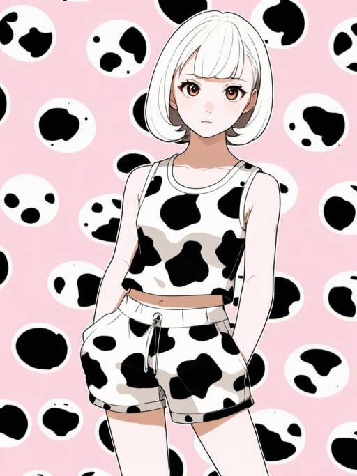 Anime Girl in Cow Print Outfit