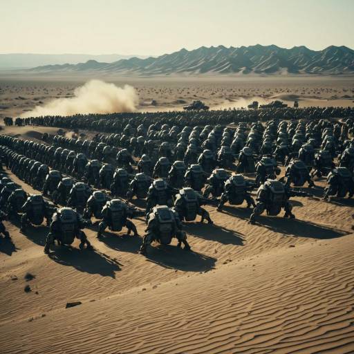 Exoskeleton Warriors Lined Up in Alien Desert