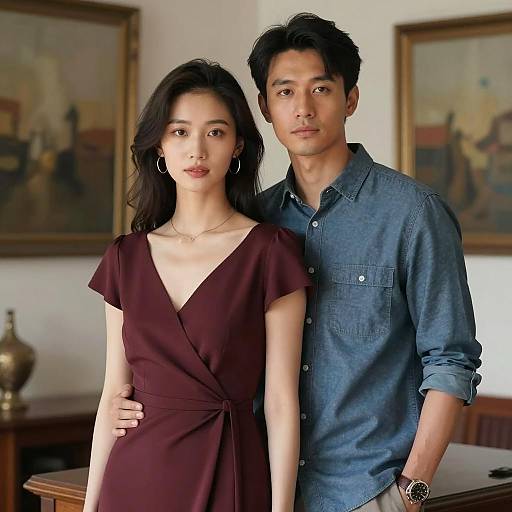 Elegant Couple Portrait with Abstract Art