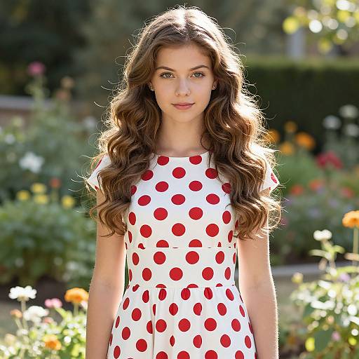 Sunlit Portrait of Woman in Polka Dot Dress