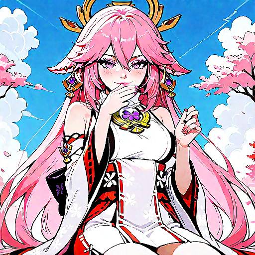 Smug Yae Miko in Cloudy Sky