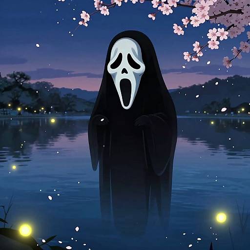 Enigmatic Anime Ghost Above Lake