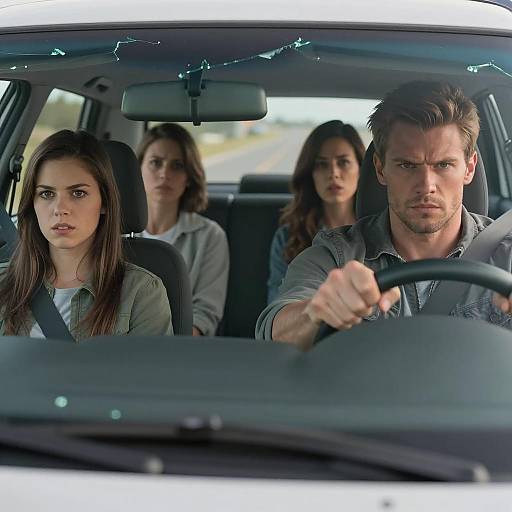 Intense Car Journey Through Broken Windshield