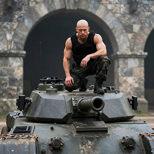 Intense Soldier on a Gray Tank