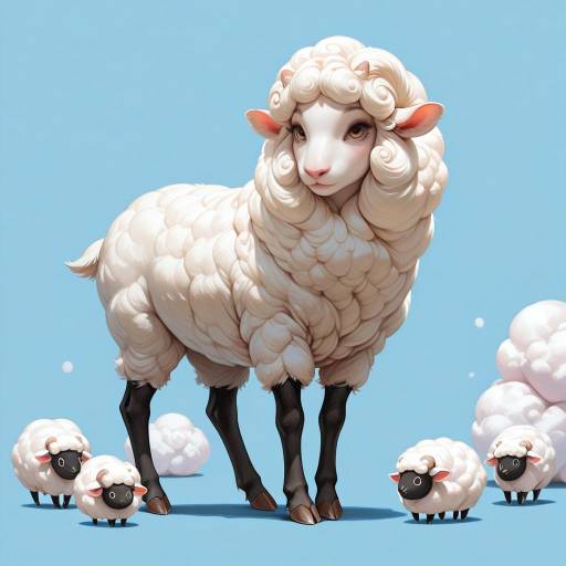 Realistic Sheep Portrait on Blue Background Realistic Sheep Portrait on Blue Background