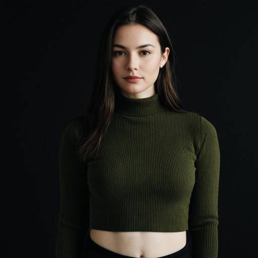 Woman in Olive Green Knitted Crop Top