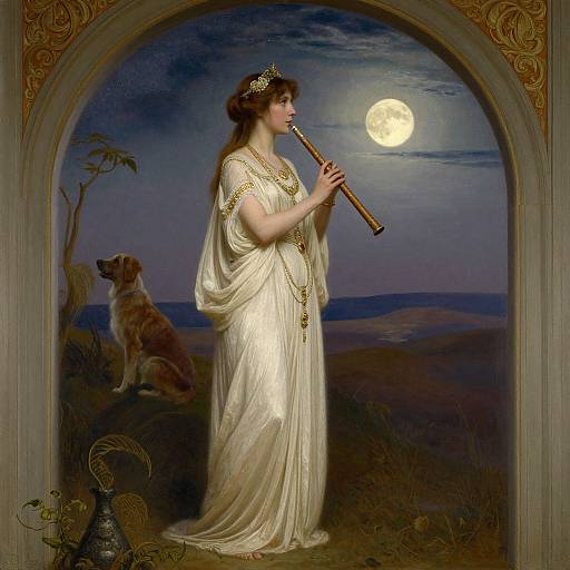 Serene Woman in Moonlit Symbolist Scene