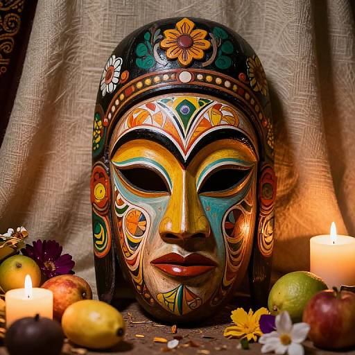 Vibrant Santeria Ceremonial Mask Close-Up