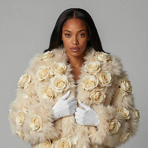 Elegant Woman in Floral Fur Coat