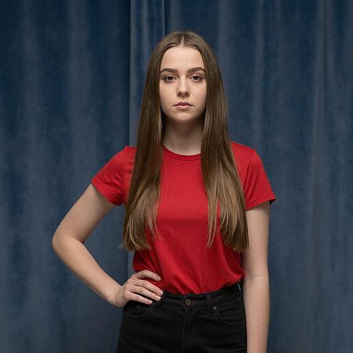 Young Woman Portrait with Blue Stripes
