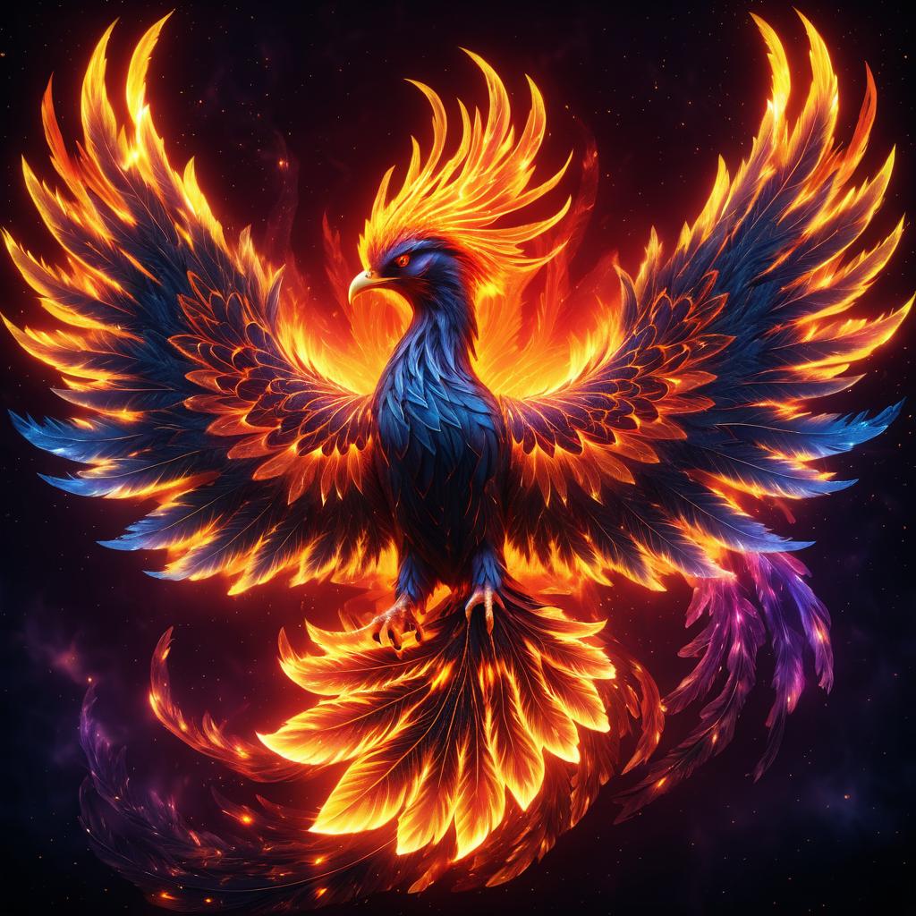 Vibrant Phoenix in Fiery Sky Art