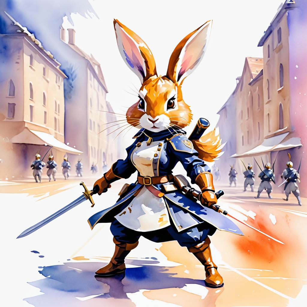 Watercolor Rabbit Combat Strategist Art