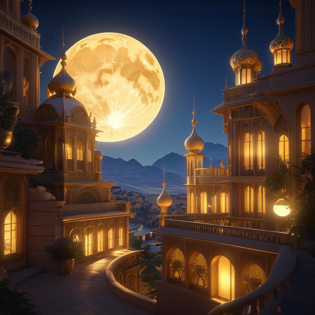 Ethereal Moonlit Scene with Artistic Fusion