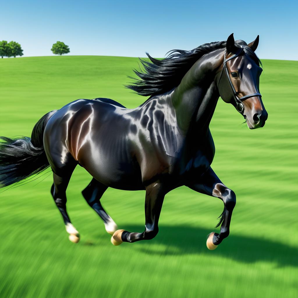 Sleek Black Horse Running in Nature